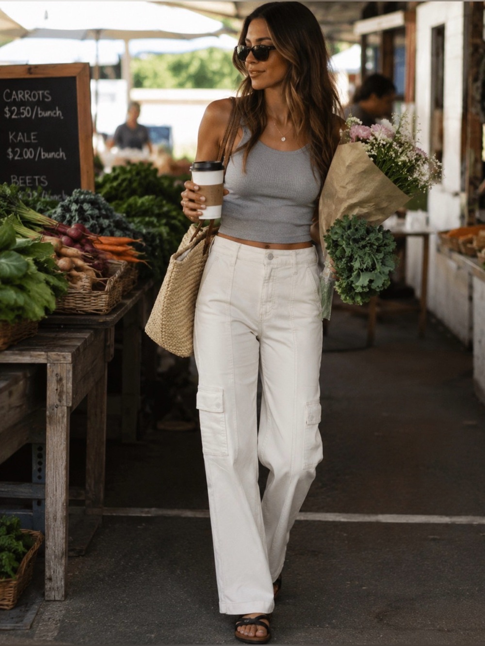 MOTHER The Rambler ⚡️ Cargo Ankle Pants “Fairest Of Them All” Cream Ivory Sz 25